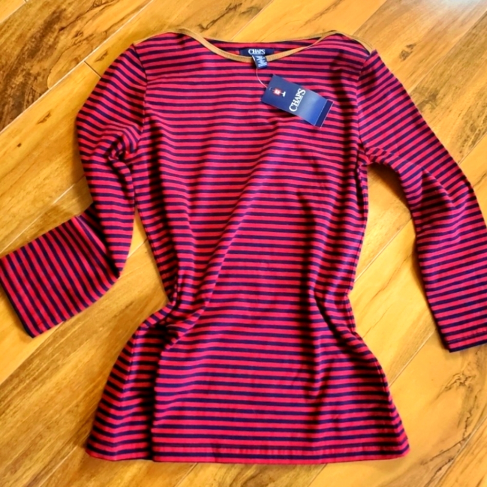 CHAPS Striped Long-sleeved Tee - Size S/P (NWT)